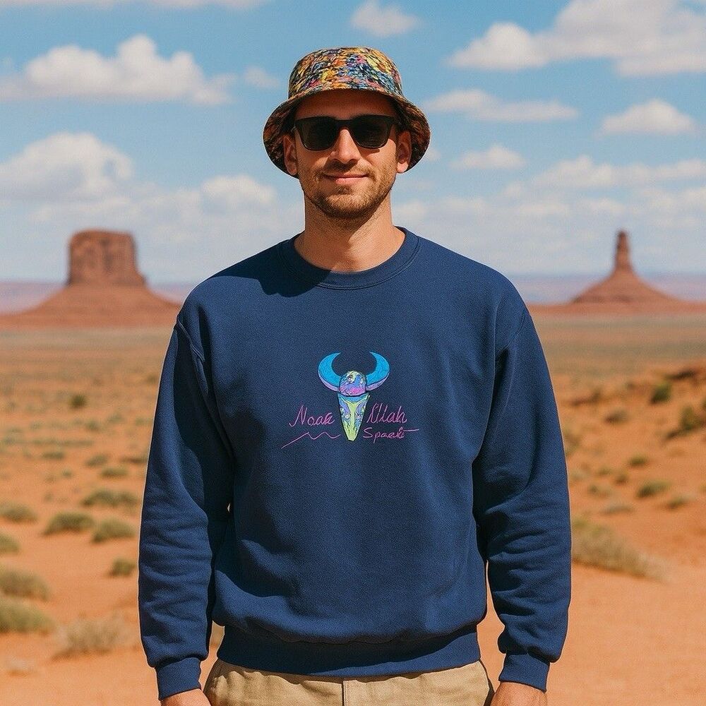 Vintage 90s Jerzees Sweatshirt XL Navy Moab Utah Spirit Southwest Neon Retro